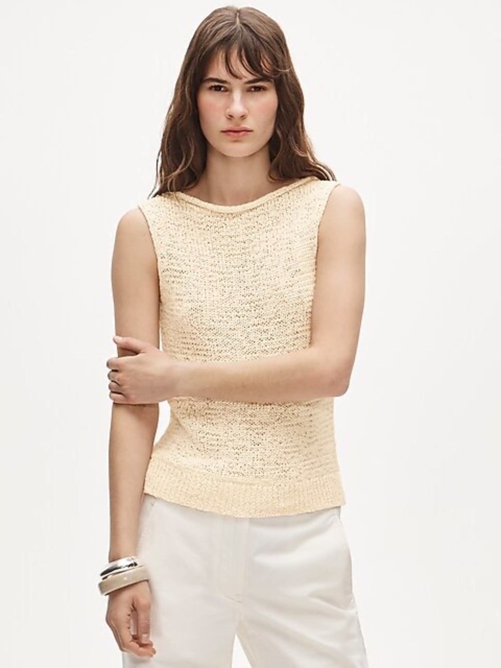 J. Crew Sleeveless Knit Tank in Pale Cream